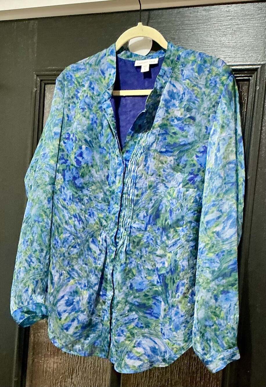 Coldwater Creek Blouse Size 16 XL Blue Green Watercolor Floral Print Tunic